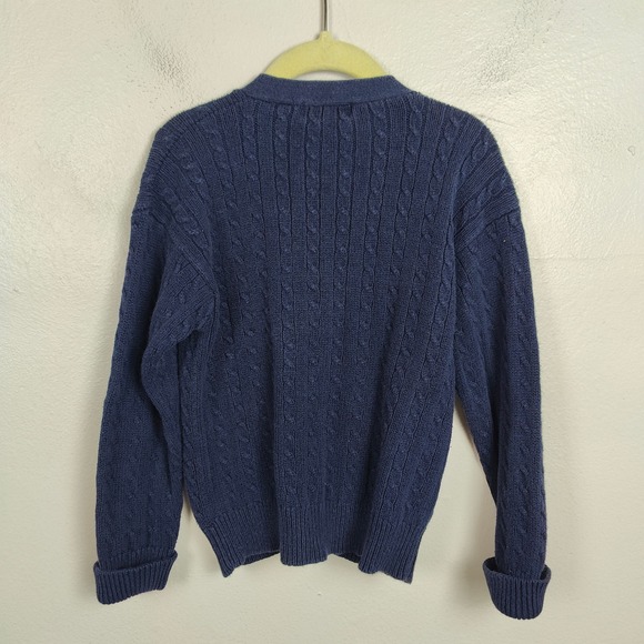 Vintage Ralph Lauren Cableknit Cardigan Boys 4 Years Navy Blue Cotton Preppy - Picture 5 of 6